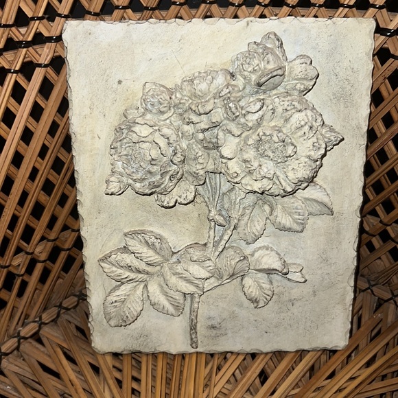 Vintage Heavy Clay Sculpture 3D Floral Plaque Picture Art Piece Picture Frame - Picture 3 of 9